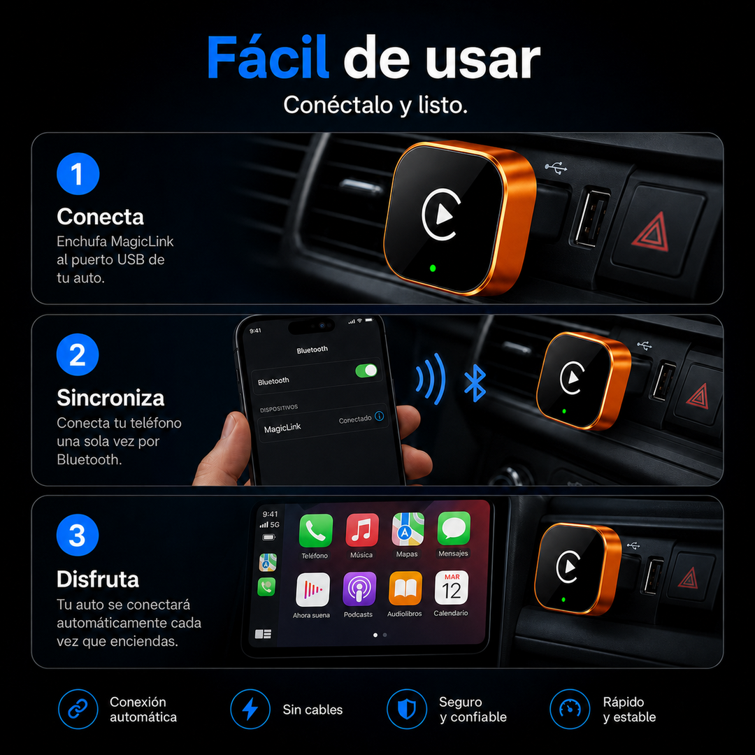 Magiclink - Adaptador CarPlay y Android Auto inalámbrico