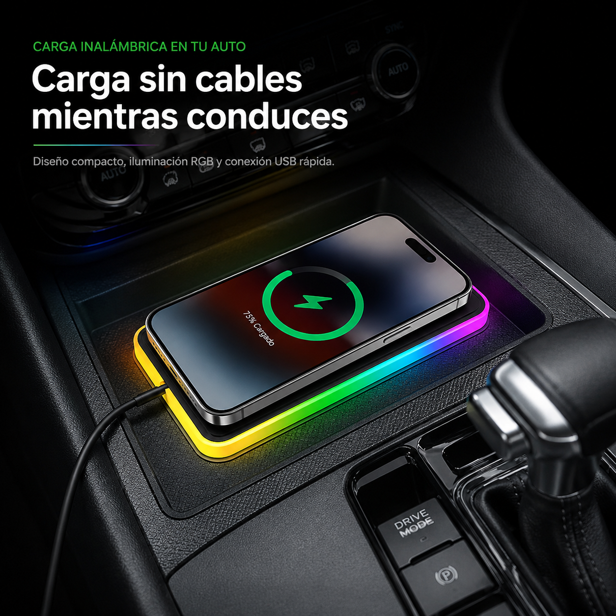 MagicPad cargador inalámbrico instalado en la consola del automóvil