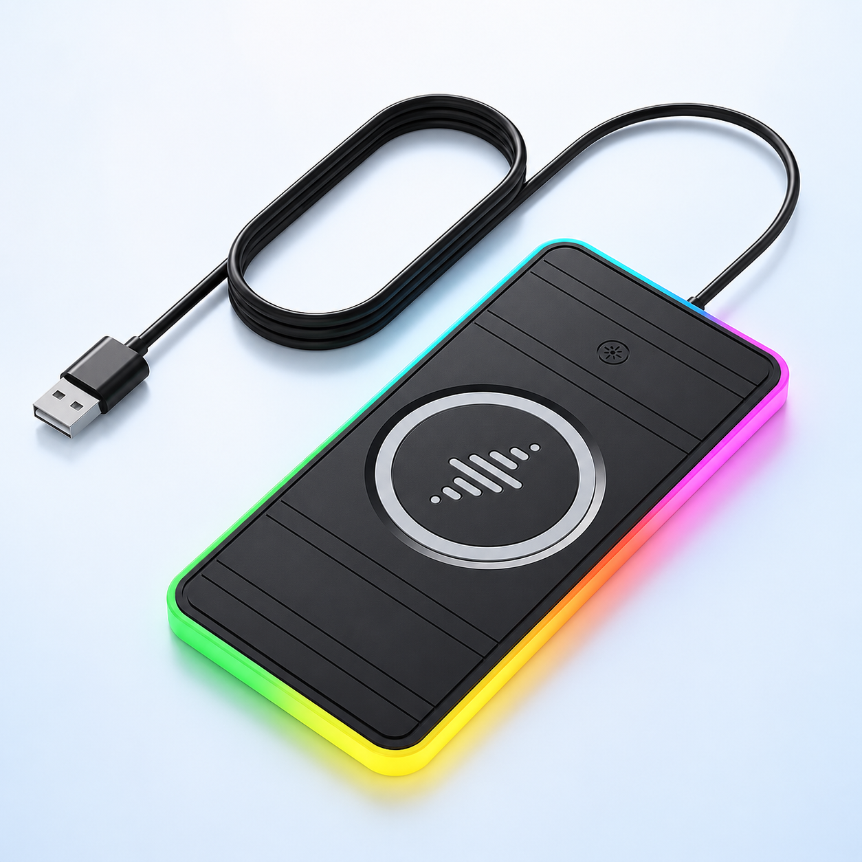 MagicPad cargador inalámbrico 15W con iluminación RGB y cable USB