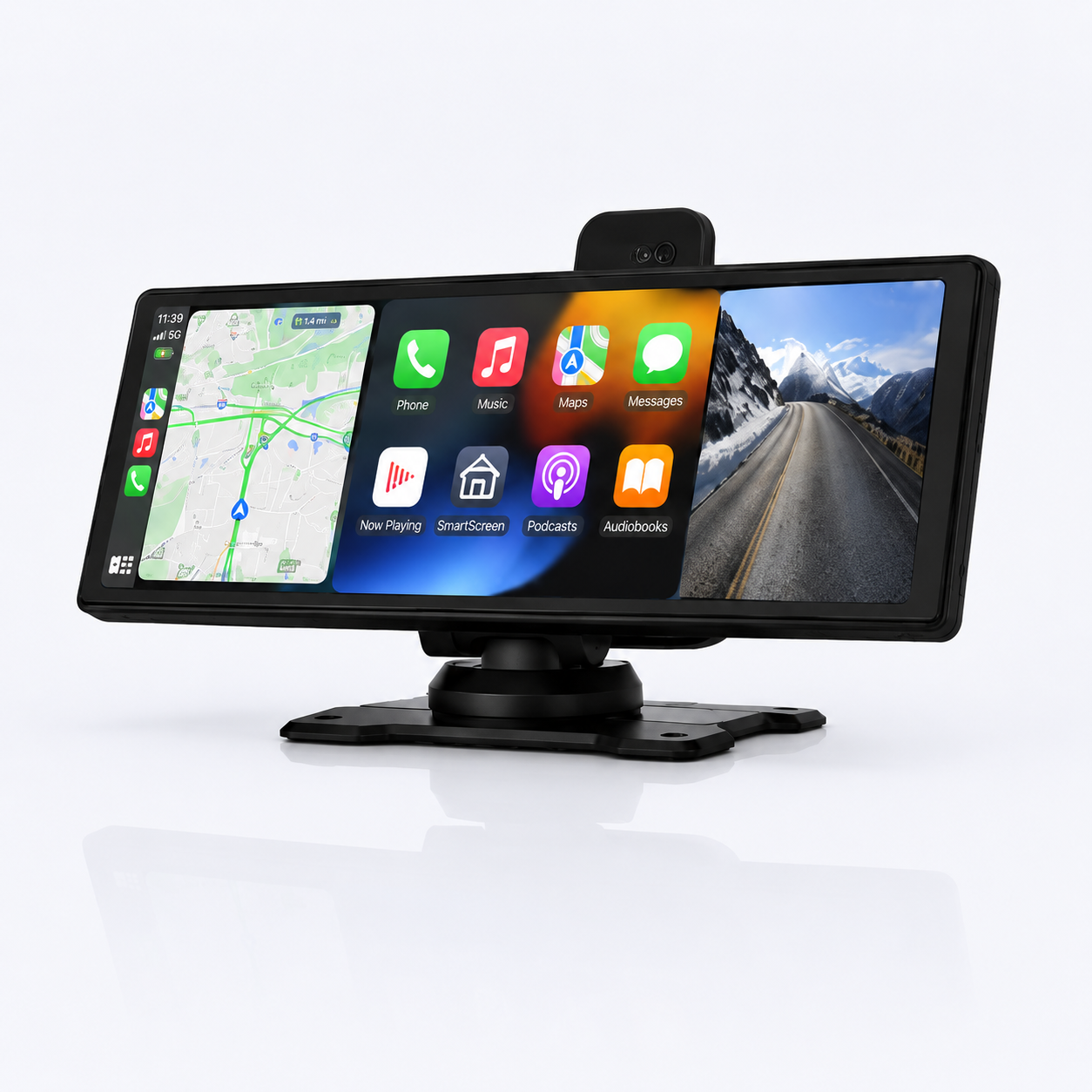 MagicScreen Pro pantalla inteligente CarPlay con cámara 4K, vista frontal de estudio