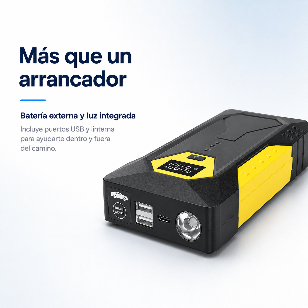 MagicStart con batería externa, puertos USB y linterna integrada